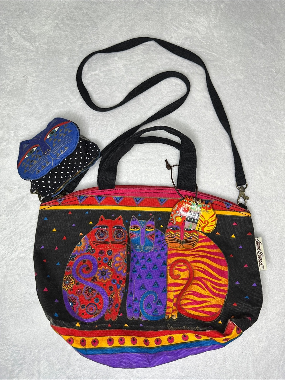 Laurel Burch Colorful Feline Friends Cat Print Mini Bag with Crossbody Strap